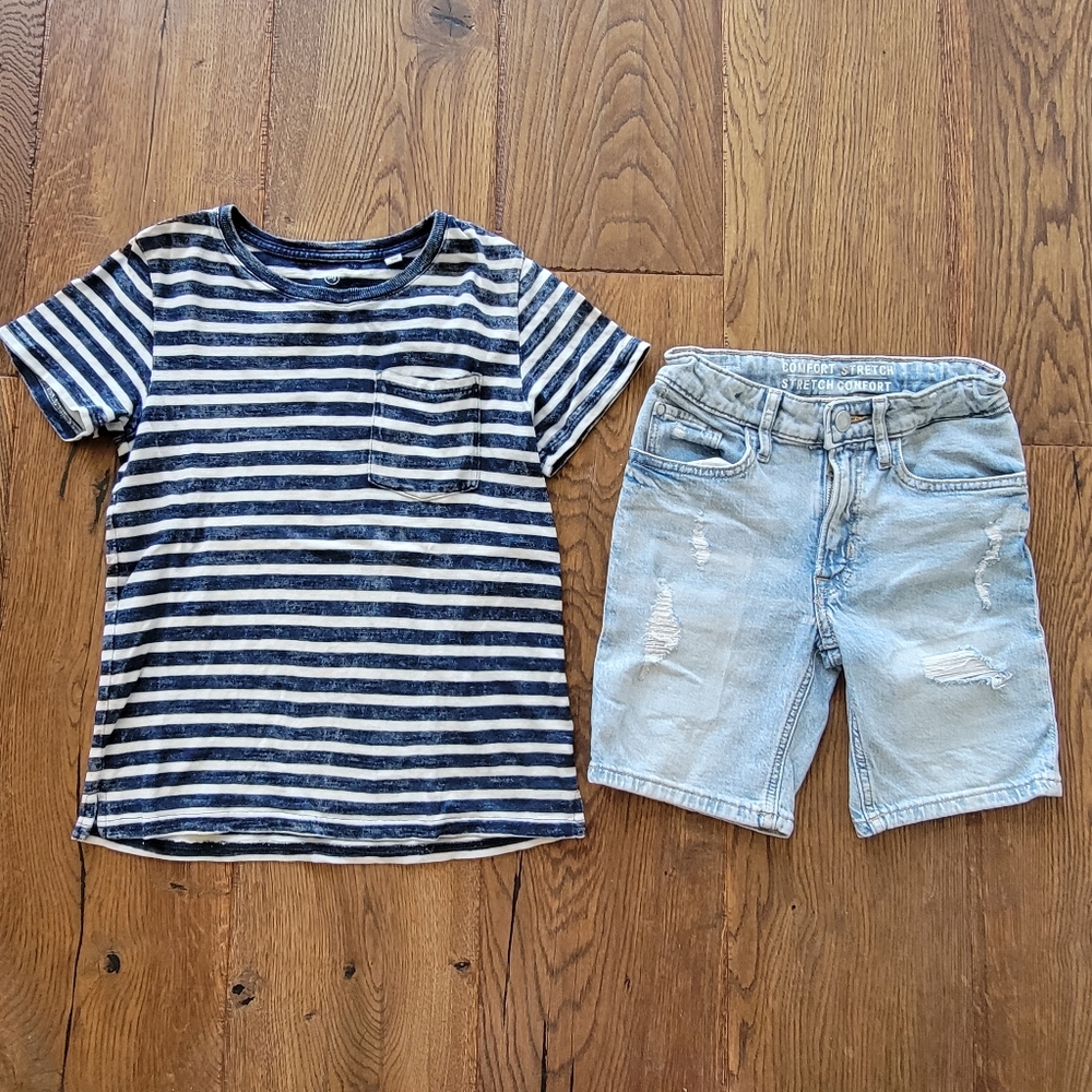 Boys Denim Jean Shorts H&M and AG Striped Tee Summer Size 6T 7T Bundle